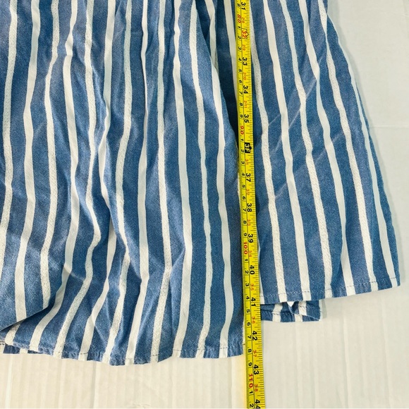 Old Navy Women M Stripe Blue White Midi Wrap Dress Modest Elbow Sleeves Nautical - Picture 10 of 11